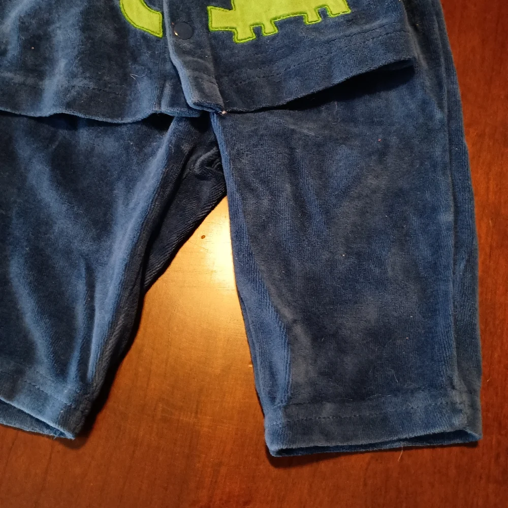Vintage Blue Velour Dino 2pc Boys Pajama Set‎